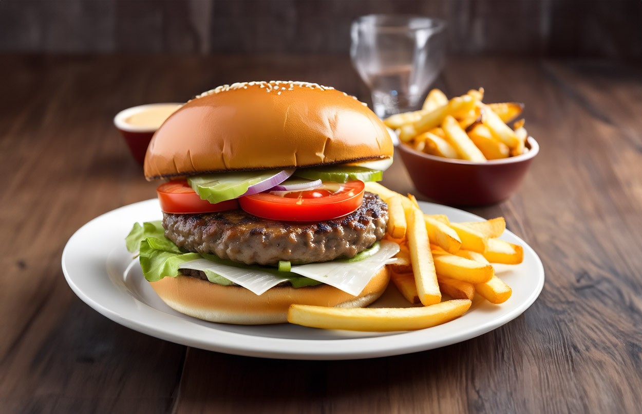 Grilled cheeseburger with tomato