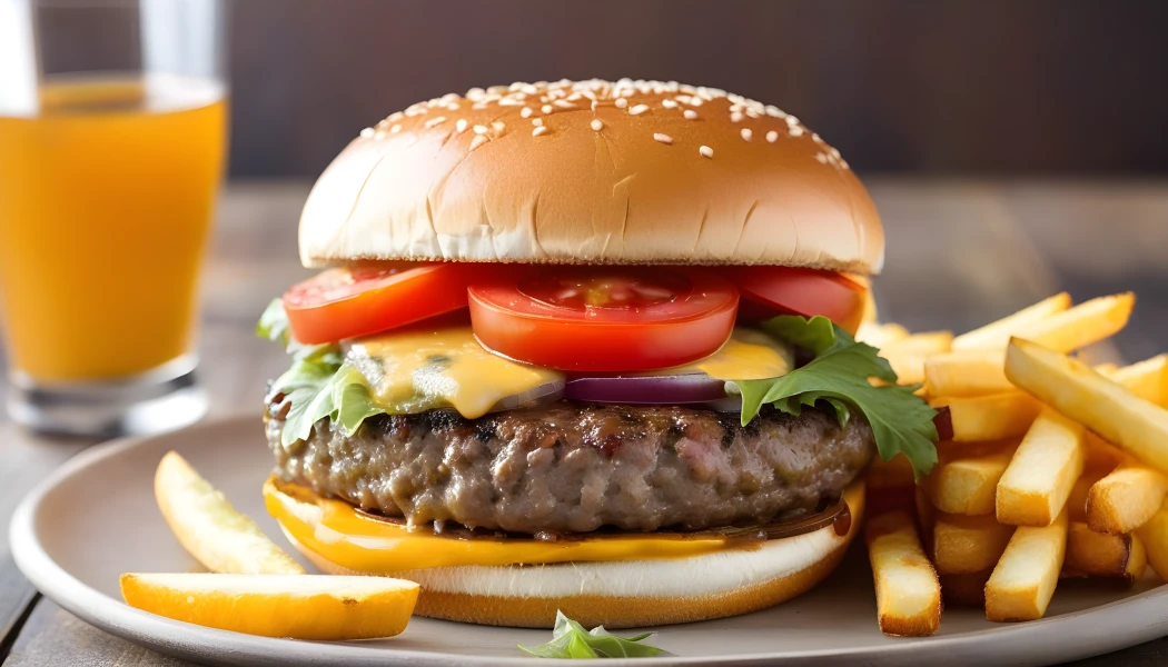 Grilled cheeseburger with tomato onion a