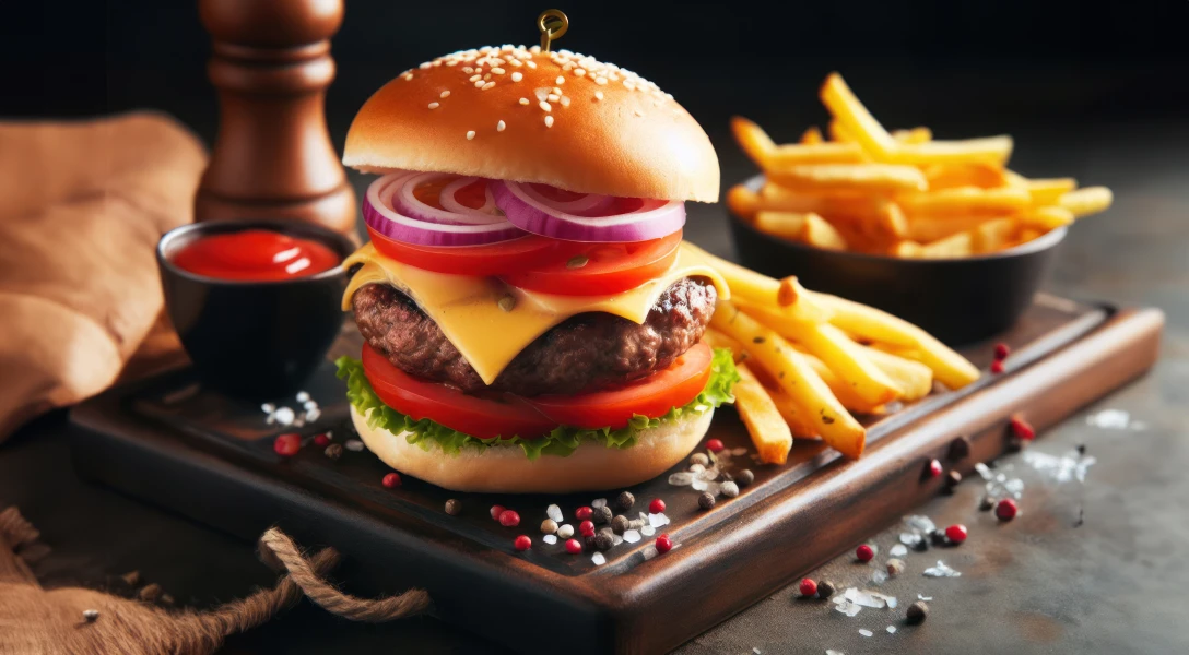 Grilled gourmet cheeseburger with onion