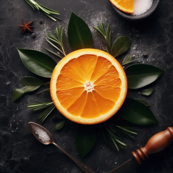 Orange slice on black background