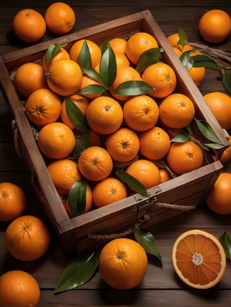 Oranges in wooden crate