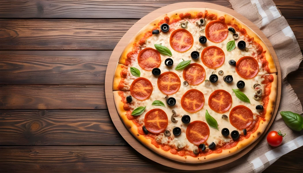 Pizza on wooden desk