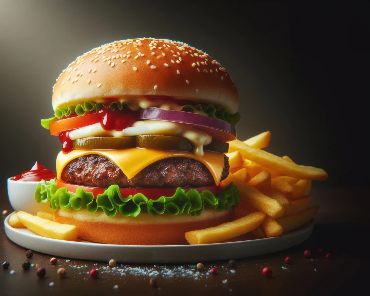 Beef burger with fries