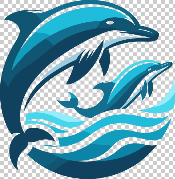 Free PNG blue dolphin logo design, transparent background