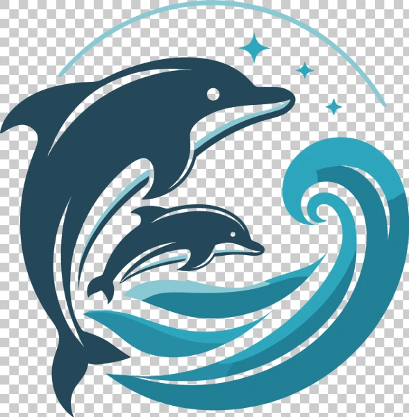 Free PNG blue dolphin logo design, transparent background