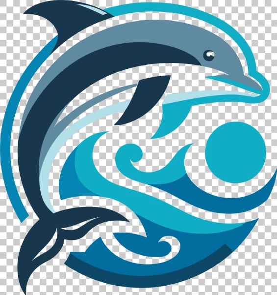 Free PNG blue dolphin logo design, transparent background