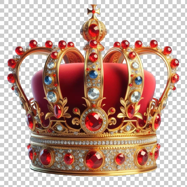 Free PNG transparent photo medieval red king crown with jewelry
