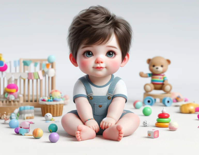 Free photo cute baby with blue eyes sitting on the floor