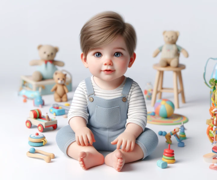 Free photo cute baby with blue eyes sitting on the floor