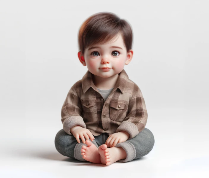 Free photo cute baby with blue eyes sitting on the floor