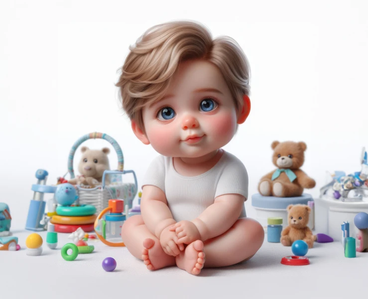 Free photo cute baby with blue eyes sitting on the floor