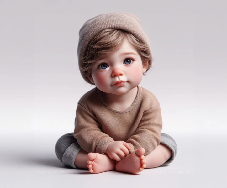 Free photo cute baby with blue eyes sitting on the floor