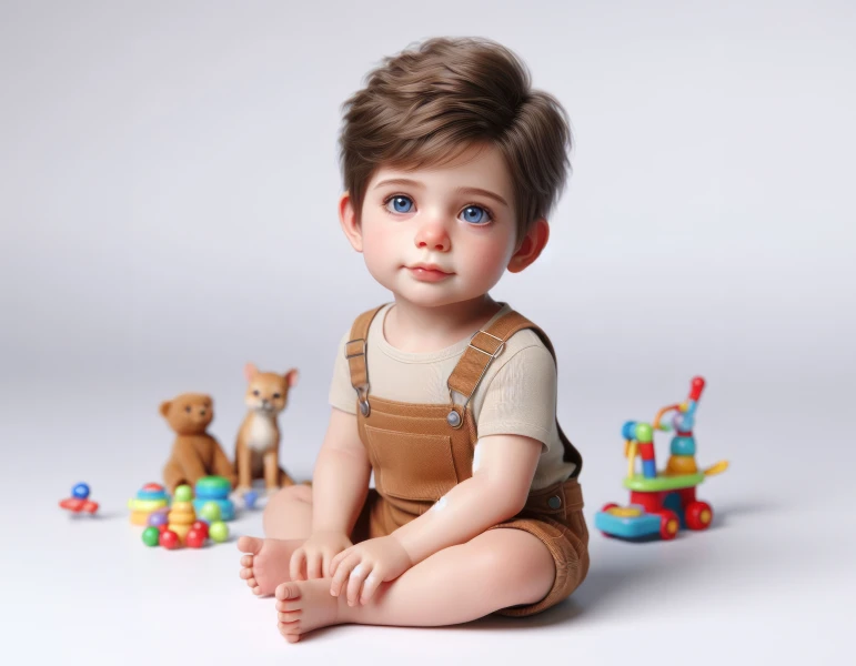 Free photo cute baby with blue eyes sitting on the floor