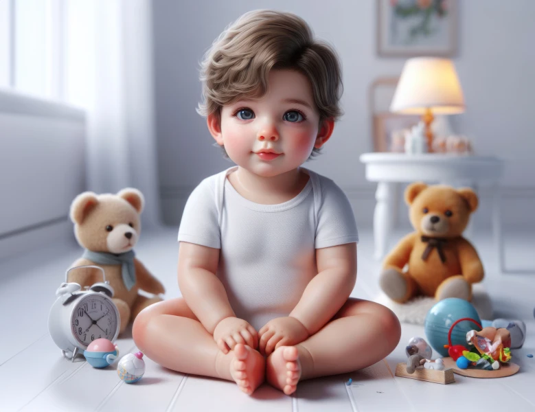 Free photo cute baby with blue eyes sitting on the floor