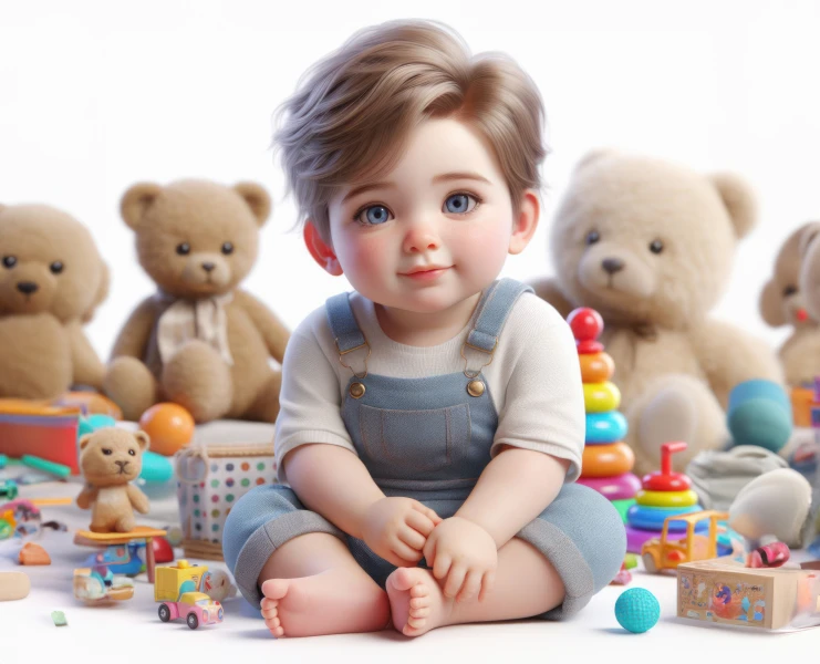 Free photo cute baby with blue eyes sitting on the floor