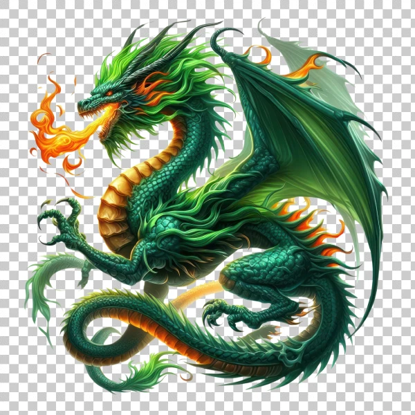 Free PNG illustration green dragon with fire
