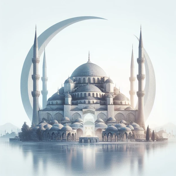 Water Color Mosque with Moon Illustration