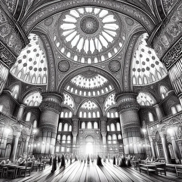 Black and White Water Color Mosque Illustration