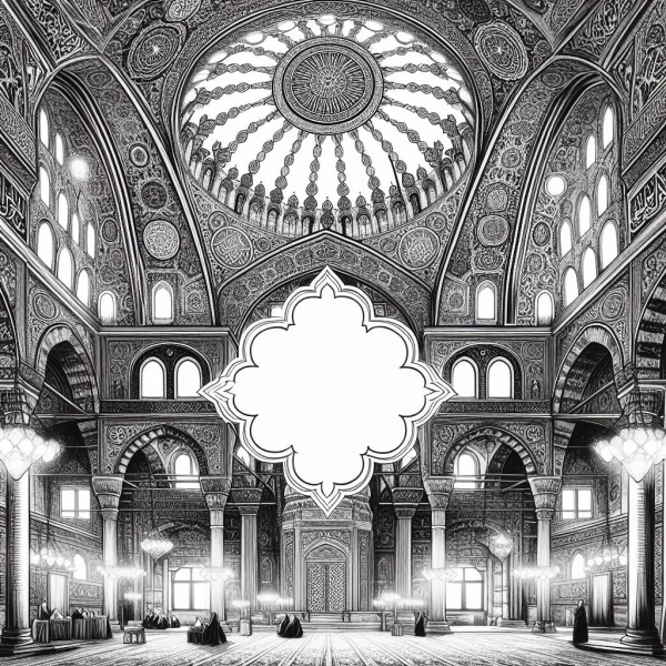 BW Water Color Mosque Illustration