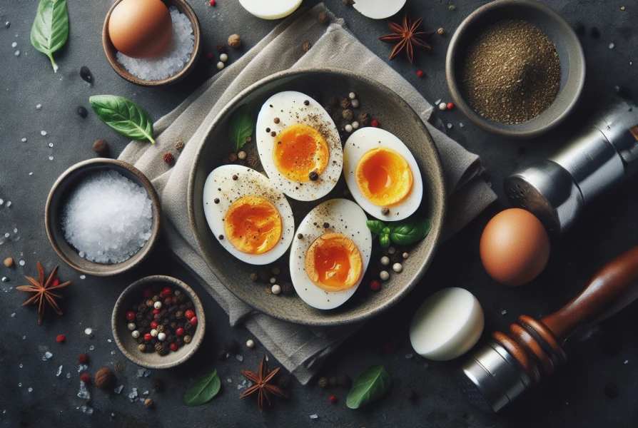 Boiled Eggs in pan with spices