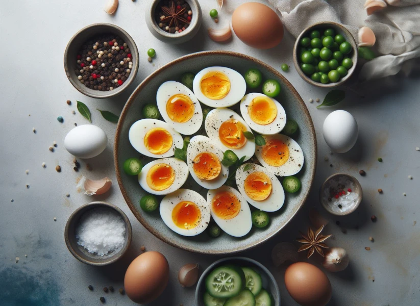 Top view Boiled Eggs in pan