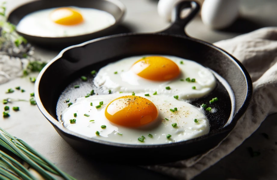 Boiled Eggs Omelette in metal pan