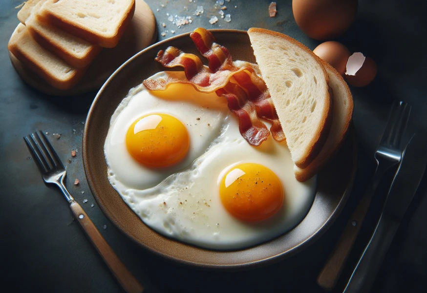 Omelette with bread in plate