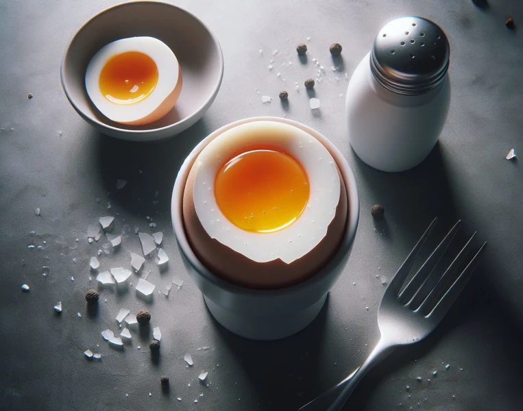 Boiled Egg with salt and fork