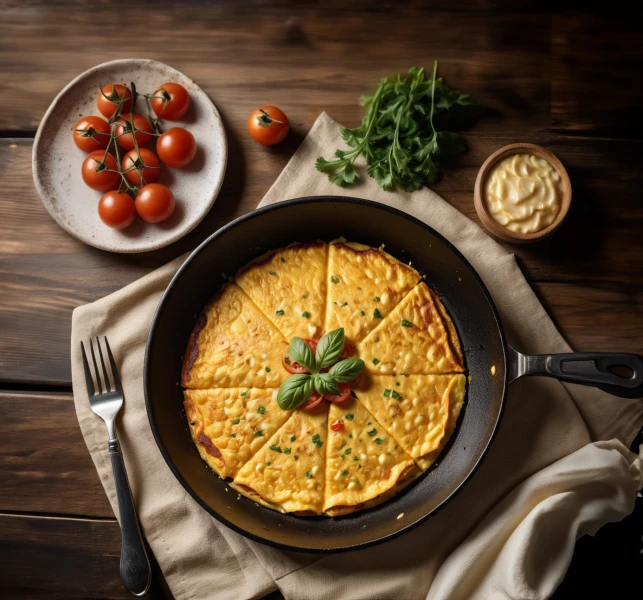 Top view omelette with vegetables