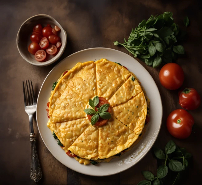 Omelette top view pan